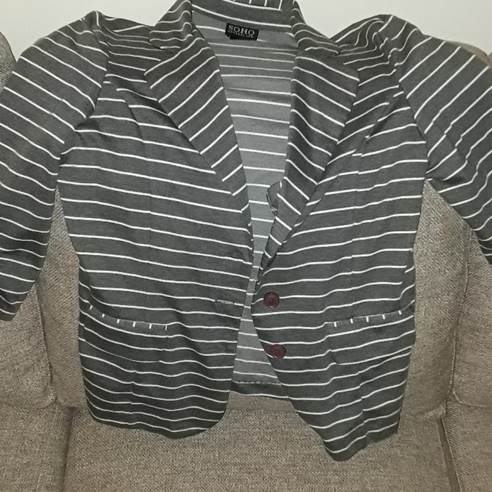 Grey woman blazer with white strips